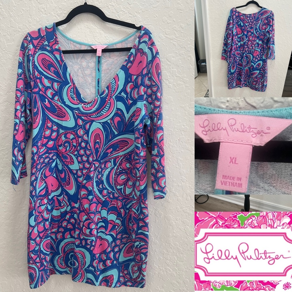 Lilly Pulitzer Blue Pink Turquoise Paisley Sheath Dress